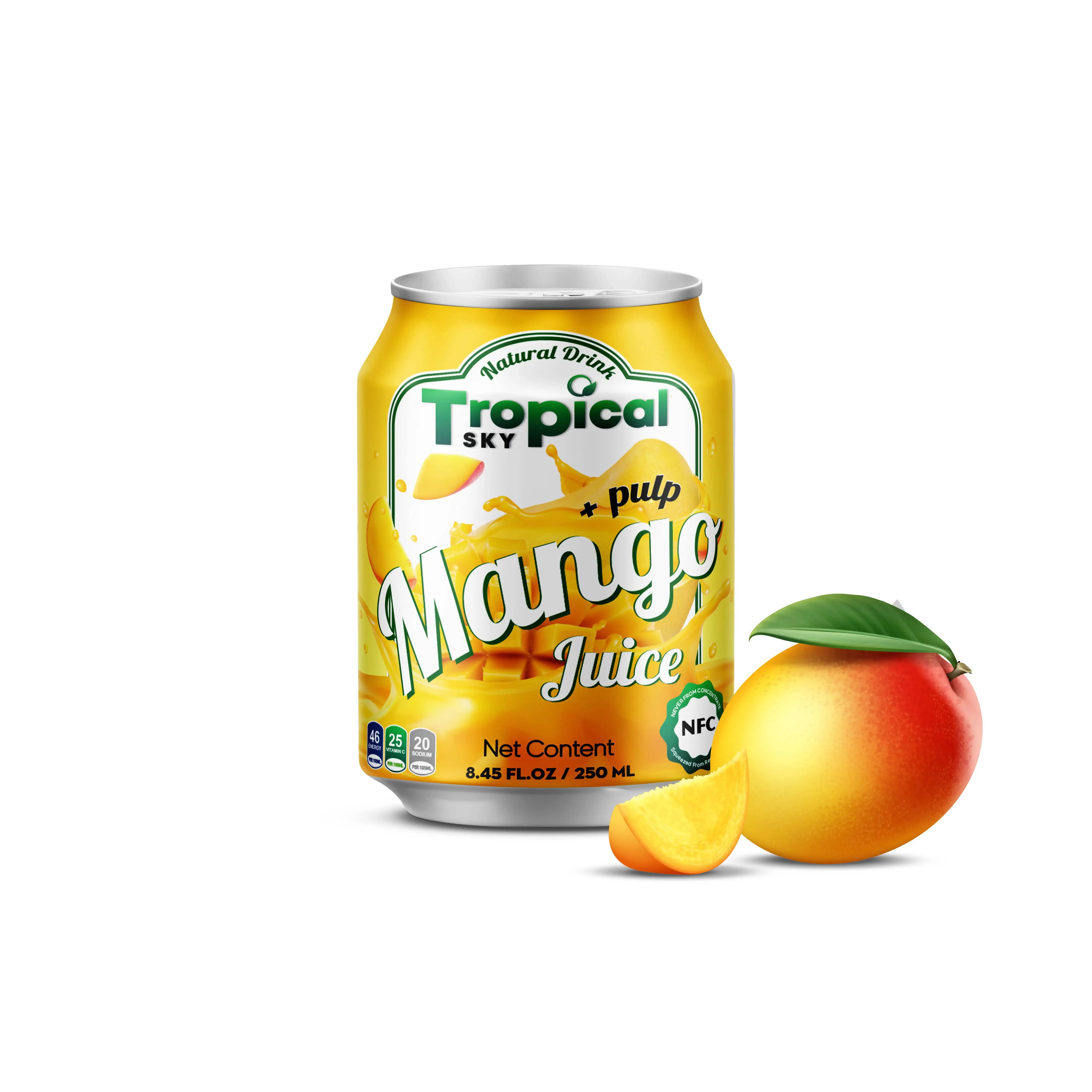 Supplier private label 100% Mango Juice with pulp fresh taste 250ml/330ml short can